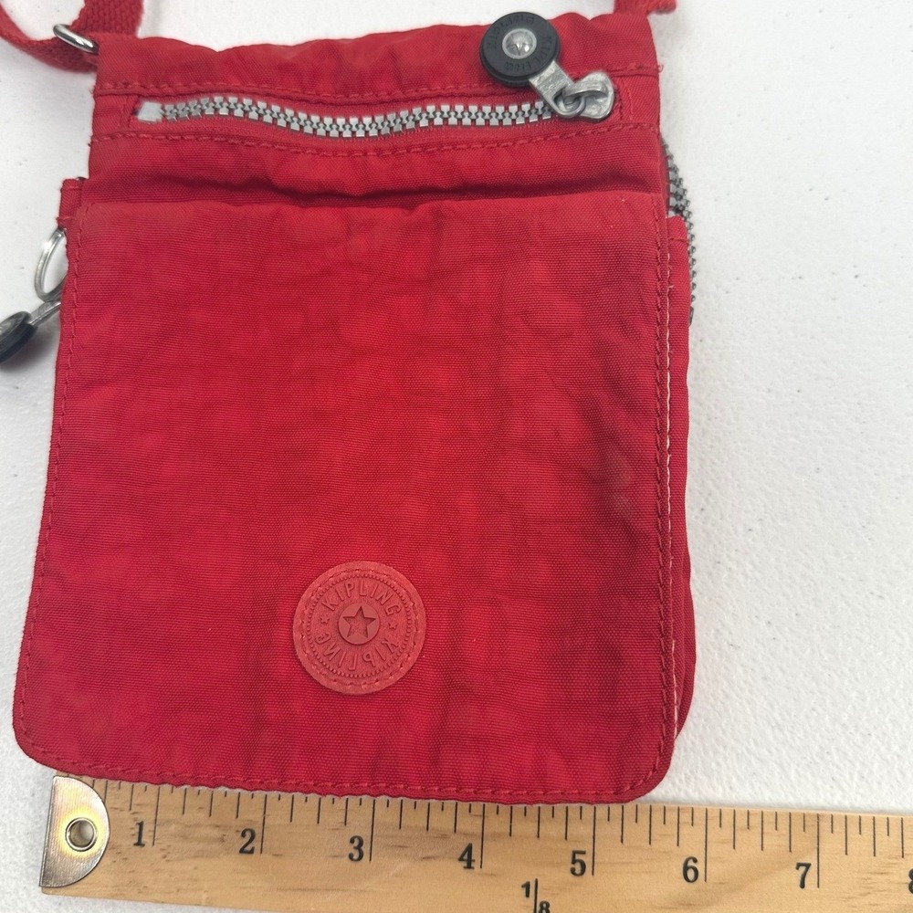 Kipling Red Crinkle Nylon Small Crossbody Bag Travel Utility Pouch Adjustable - Picture 6 of 9